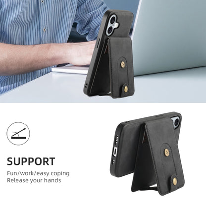 For iPhone 16 Plus Denior D14 NK Retro Pattern MagSafe Magnetic Card Holder Leather Phone Case(Black) - iPhone 16 Plus Cases by Denior | Online Shopping South Africa | PMC Jewellery | Buy Now Pay Later Mobicred