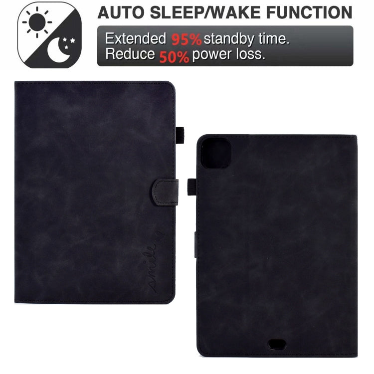 For iPad Pro 11 2024 Embossed Smile Smart Leather Tablet Case(Black) - free shipping - PMC TechLife - Order now!