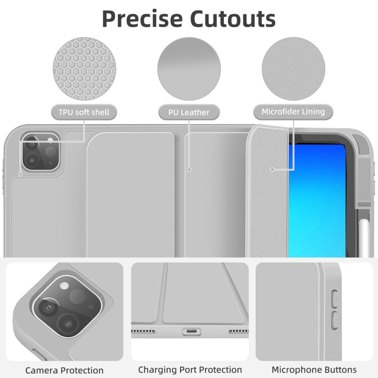 For iPad Pro 13 2024 3-fold TPU Smart Leather Tablet Case with Pen Slot(Grey) - iPad Pro 13 2024 Cases by PMC TechLife | Online Shopping South Africa | PMC TechLife | Buy Now Pay Later Mobicred