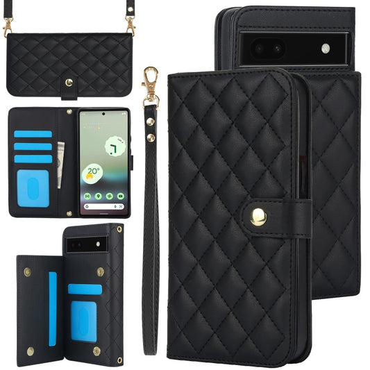 For Google Pixel 6a Crossbody Multifunction Rhombic Leather Phone Case(Black) - Google Cases by PMC Jewellery | Online Shopping South Africa | PMC Jewellery | Buy Now Pay Later Mobicred