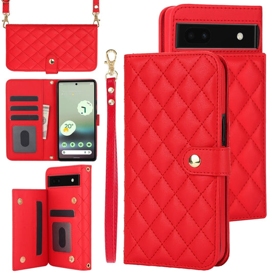 For Google Pixel 6a Crossbody Multifunction Rhombic Leather Phone Case(Red) - Google Cases by PMC Jewellery | Online Shopping South Africa | PMC Jewellery | Buy Now Pay Later Mobicred