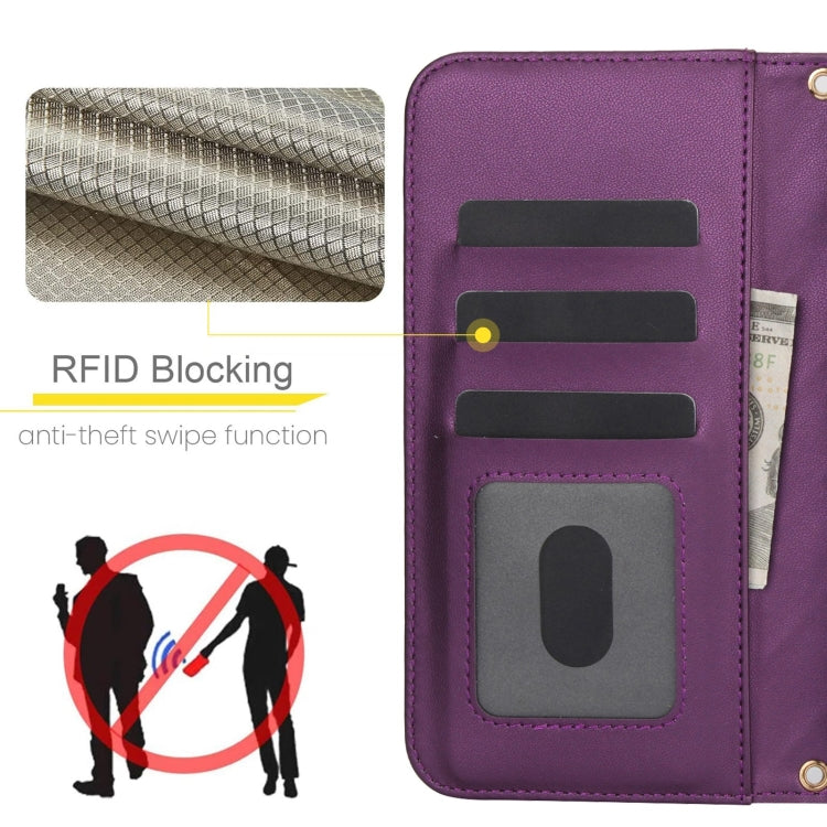 For Google Pixel 6a Crossbody Multifunction Rhombic Leather Phone Case(Dark Purple) - Google Cases by PMC TechLife | Online Shopping South Africa | PMC TechLife | Buy Now Pay Later Mobicred