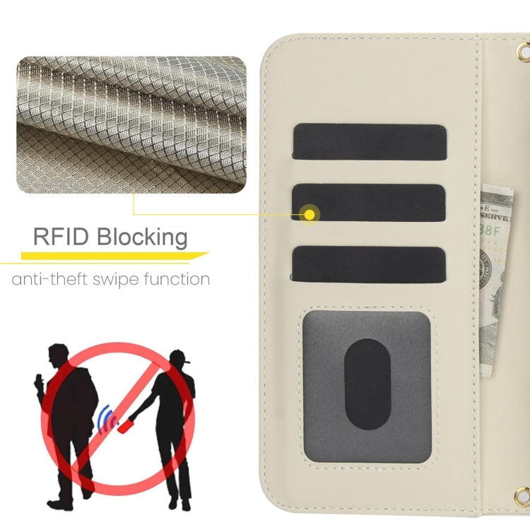 For Google Pixel 8 Crossbody Multifunction Rhombic Leather Phone Case(White) - Google Cases by PMC TechLife | Online Shopping South Africa | PMC TechLife | Buy Now Pay Later Mobicred