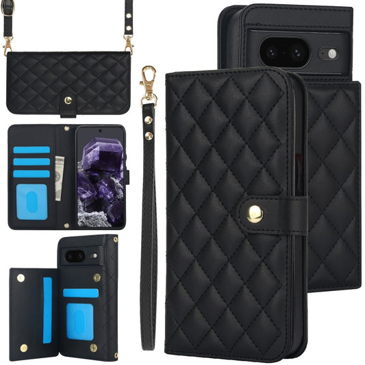 For Google Pixel 8 Crossbody Multifunction Rhombic Leather Phone Case(Black) - Google Cases by PMC Jewellery | Online Shopping South Africa | PMC Jewellery | Buy Now Pay Later Mobicred