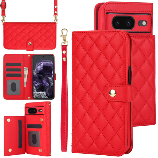 For Google Pixel 8 Crossbody Multifunction Rhombic Leather Phone Case(Red) - Google Cases by PMC Jewellery | Online Shopping South Africa | PMC Jewellery | Buy Now Pay Later Mobicred