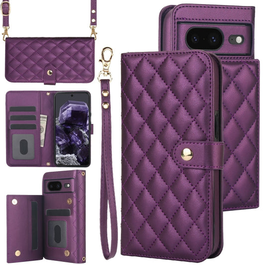 For Google Pixel 8 Crossbody Multifunction Rhombic Leather Phone Case(Dark Purple) - Google Cases by PMC Jewellery | Online Shopping South Africa | PMC Jewellery | Buy Now Pay Later Mobicred