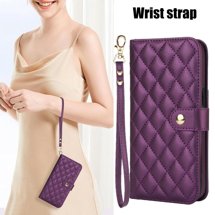 For Google Pixel 8 Crossbody Multifunction Rhombic Leather Phone Case(Dark Purple) - Google Cases by PMC TechLife | Online Shopping South Africa | PMC TechLife | Buy Now Pay Later Mobicred