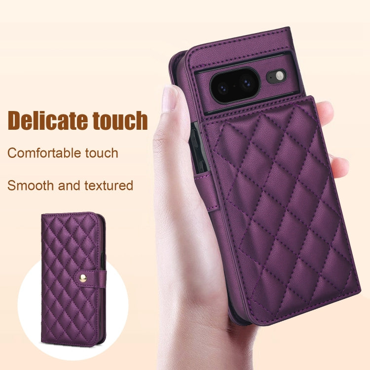For Google Pixel 8 Crossbody Multifunction Rhombic Leather Phone Case(Dark Purple) - Google Cases by PMC TechLife | Online Shopping South Africa | PMC TechLife | Buy Now Pay Later Mobicred