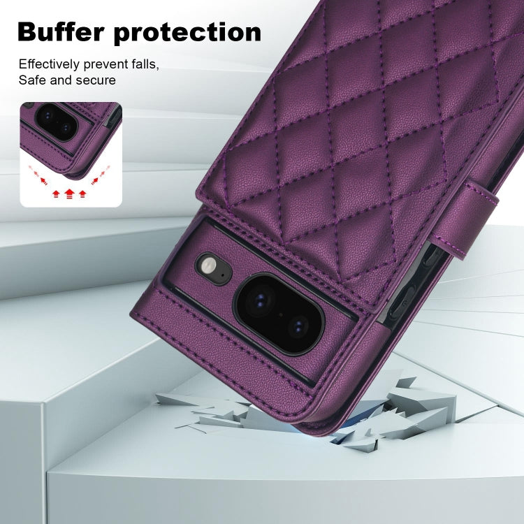 For Google Pixel 8 Crossbody Multifunction Rhombic Leather Phone Case(Dark Purple) - Google Cases by PMC TechLife | Online Shopping South Africa | PMC TechLife | Buy Now Pay Later Mobicred