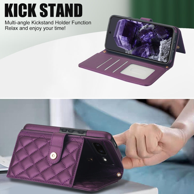 For Google Pixel 8 Crossbody Multifunction Rhombic Leather Phone Case(Dark Purple) - Google Cases by PMC TechLife | Online Shopping South Africa | PMC TechLife | Buy Now Pay Later Mobicred