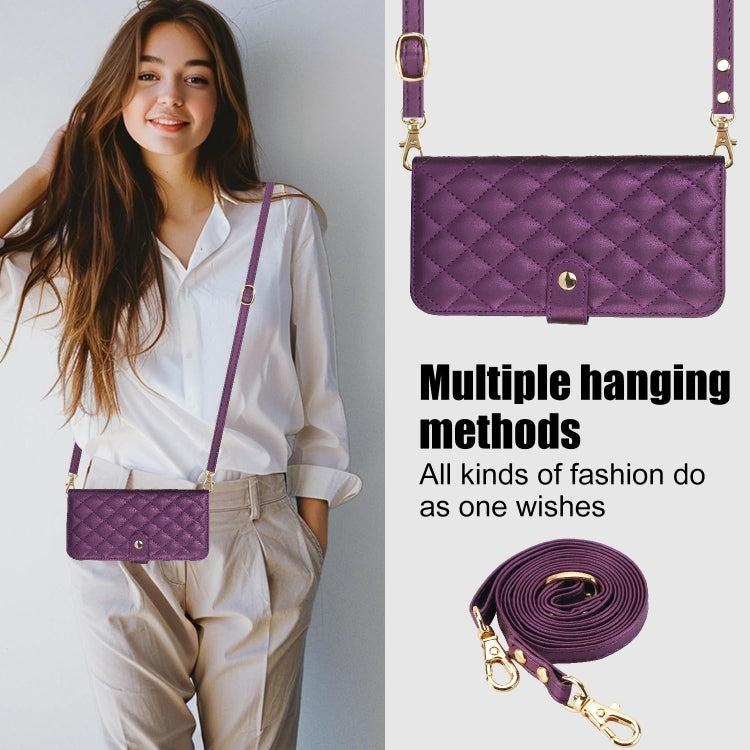 For Google Pixel 8 Crossbody Multifunction Rhombic Leather Phone Case(Dark Purple) - Google Cases by PMC TechLife | Online Shopping South Africa | PMC TechLife | Buy Now Pay Later Mobicred