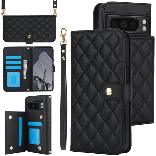 For Google Pixel 8 Pro Crossbody Multifunction Rhombic Leather Phone Case(Black) - Google Cases by PMC Jewellery | Online Shopping South Africa | PMC Jewellery | Buy Now Pay Later Mobicred