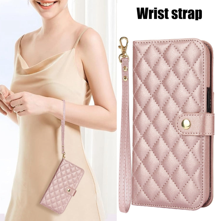 For Google Pixel 8 Pro Crossbody Multifunction Rhombic Leather Phone Case(Rose Gold) - Google Cases by PMC TechLife | Online Shopping South Africa | PMC TechLife | Buy Now Pay Later Mobicred