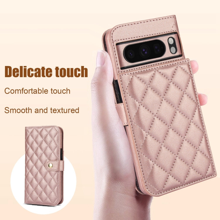 For Google Pixel 8 Pro Crossbody Multifunction Rhombic Leather Phone Case(Rose Gold) - Google Cases by PMC TechLife | Online Shopping South Africa | PMC TechLife | Buy Now Pay Later Mobicred
