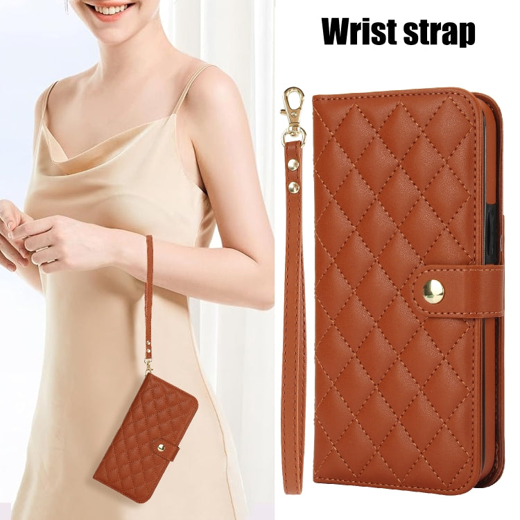 For Google Pixel 9 Pro XL Crossbody Multifunction Rhombic Leather Phone Case(Brown) - Google Cases by PMC TechLife | Online Shopping South Africa | PMC TechLife | Buy Now Pay Later Mobicred