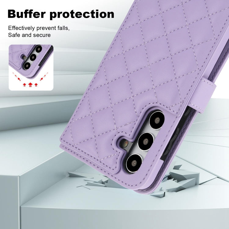 For Samsung Galaxy S24 5G Crossbody Multifunction Rhombic Leather Phone Case(Purple) - Galaxy S24 5G Cases by PMC Jewellery | Online Shopping South Africa | PMC Jewellery | Buy Now Pay Later Mobicred