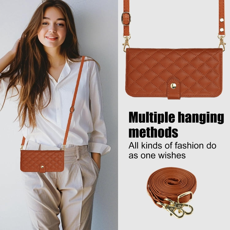 For Samsung Galaxy S24 5G Crossbody Multifunction Rhombic Leather Phone Case(Brown) - Galaxy S24 5G Cases by PMC Jewellery | Online Shopping South Africa | PMC Jewellery | Buy Now Pay Later Mobicred