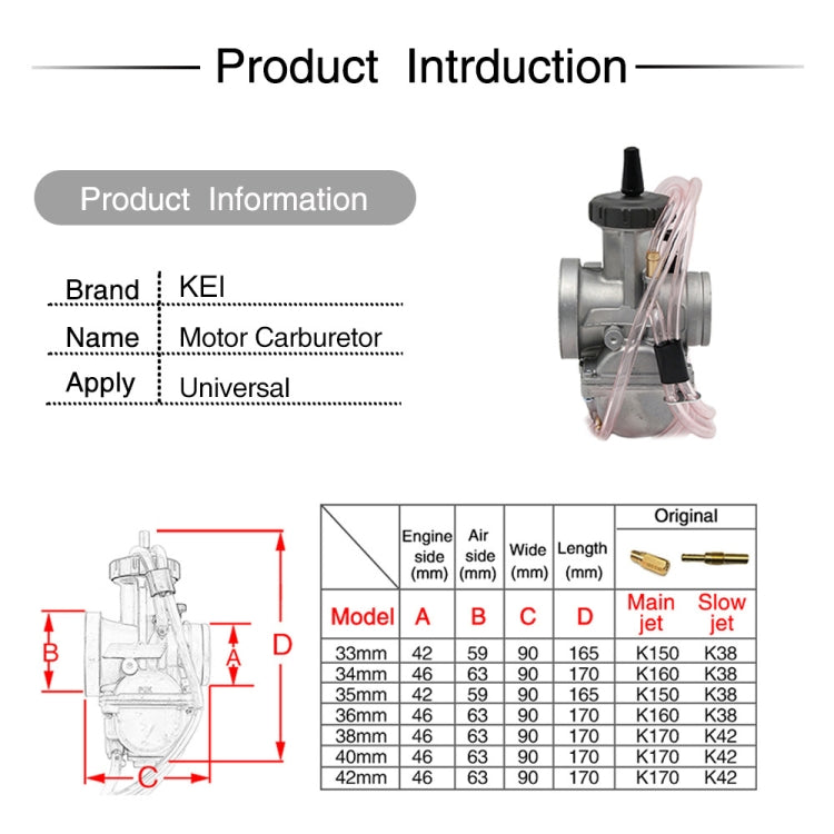 PWK40mm Universal Motorcycle Carburetor Carb Motor Carburetor - Engines & Engine Parts by PMC TechLife | Online Shopping South Africa | PMC TechLife | Buy Now Pay Later Mobicred