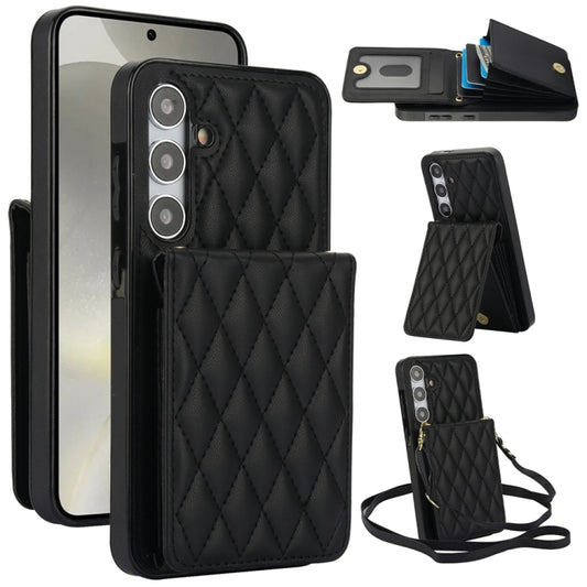 For Samsung Galaxy S24+ 5G YM015 Crossbody Rhombic Card Bag RFID Phone Case(Black) - Galaxy S24+ 5G Cases by PMC Jewellery | Online Shopping South Africa | PMC Jewellery | Buy Now Pay Later Mobicred