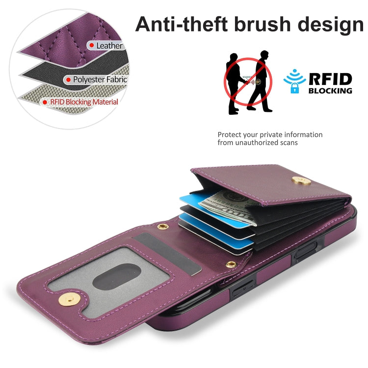 For iPhone 16 Pro YM015 Crossbody Rhombic Card Bag RFID Phone Case(Dark Purple) - iPhone 16 Pro Cases by PMC Jewellery | Online Shopping South Africa | PMC Jewellery | Buy Now Pay Later Mobicred