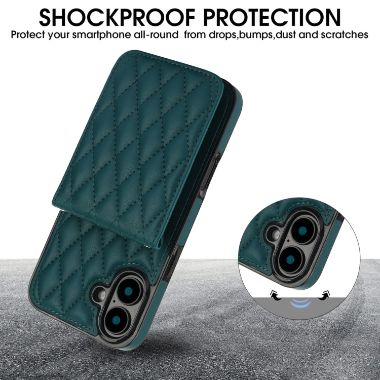 For iPhone 16 YM015 Crossbody Rhombic Card Bag RFID Phone Case(Green) - iPhone 16 Cases by PMC TechLife | Online Shopping South Africa | PMC TechLife | Buy Now Pay Later Mobicred