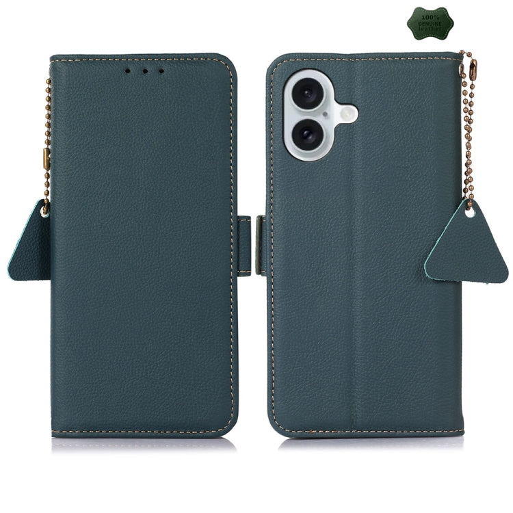 For iPhone 16 Side-Magnetic TJ Genuine Leather RFID Phone Case(Green) - iPhone 16 Cases by PMC Jewellery | Online Shopping South Africa | PMC Jewellery | Buy Now Pay Later Mobicred