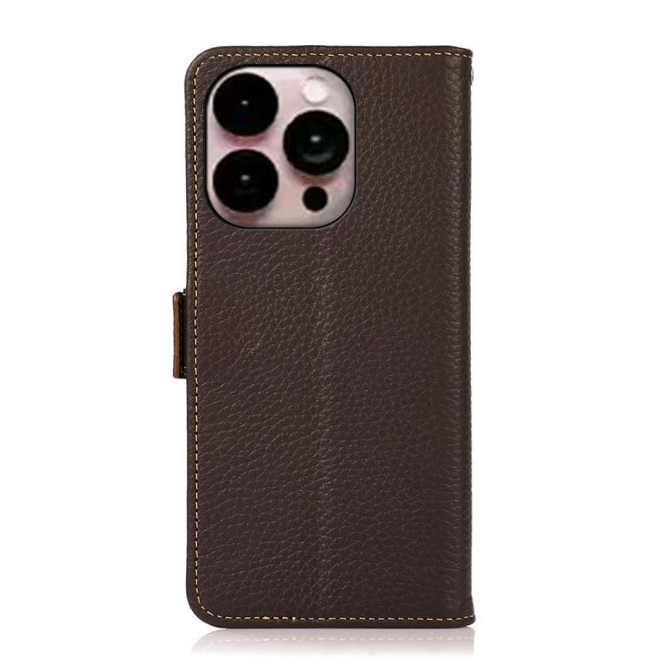 For iPhone 16 Pro KHAZNEH Side-Magnetic Litchi Genuine Leather RFID Case(Brown) - iPhone 16 Pro Cases by PMC TechLife | Online Shopping South Africa | PMC TechLife | Buy Now Pay Later Mobicred