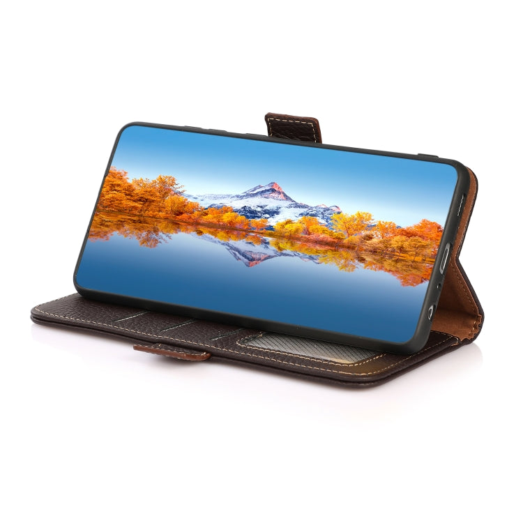 For iPhone 16 Pro KHAZNEH Side-Magnetic Litchi Genuine Leather RFID Case(Brown) - iPhone 16 Pro Cases by PMC TechLife | Online Shopping South Africa | PMC TechLife | Buy Now Pay Later Mobicred