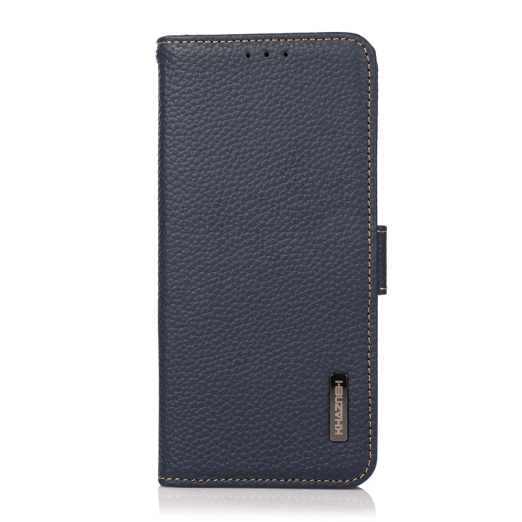 For iPhone 16e KHAZNEH Side-Magnetic Litchi Genuine Leather RFID Case(Blue) - iPhone 16e Cases by PMC TechLife | Online Shopping South Africa | PMC TechLife | Buy Now Pay Later Mobicred