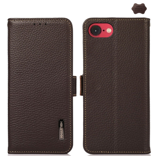 For iPhone 16e KHAZNEH Side-Magnetic Litchi Genuine Leather RFID Case(Brown) - iPhone 16e Cases by PMC Jewellery | Online Shopping South Africa | PMC Jewellery | Buy Now Pay Later Mobicred