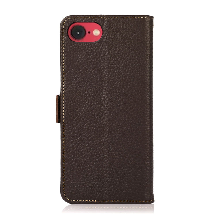 For iPhone 16e KHAZNEH Side-Magnetic Litchi Genuine Leather RFID Case(Brown) - iPhone 16e Cases by PMC TechLife | Online Shopping South Africa | PMC TechLife | Buy Now Pay Later Mobicred