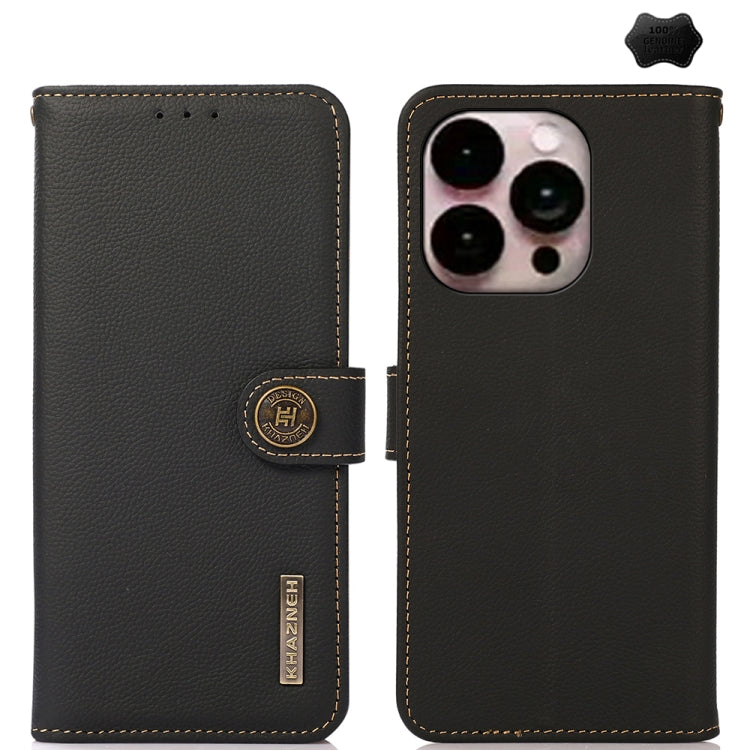 For iPhone 16 Pro Max KHAZNEH Custer Genuine Leather RFID Phone Case(Black) - iPhone 16 Pro Max Cases by PMC TechLife | Online Shopping South Africa | PMC TechLife | Buy Now Pay Later Mobicred