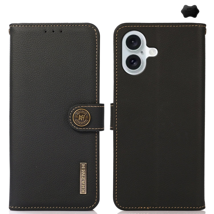 For iPhone 16 Plus KHAZNEH Custer Genuine Leather RFID Phone Case(Black) - iPhone 16 Plus Cases by PMC TechLife | Online Shopping South Africa | PMC TechLife | Buy Now Pay Later Mobicred