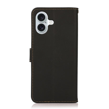 For iPhone 16 Plus KHAZNEH Custer Genuine Leather RFID Phone Case(Black) - iPhone 16 Plus Cases by PMC Jewellery | Online Shopping South Africa | PMC Jewellery | Buy Now Pay Later Mobicred