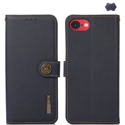 For iPhone 16e KHAZNEH Custer Genuine Leather RFID Phone Case(Blue) - iPhone 16e Cases by PMC Jewellery | Online Shopping South Africa | PMC Jewellery | Buy Now Pay Later Mobicred