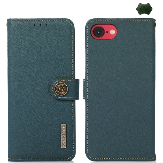 For iPhone 16e KHAZNEH Custer Genuine Leather RFID Phone Case(Green) - iPhone 16e Cases by PMC Jewellery | Online Shopping South Africa | PMC Jewellery | Buy Now Pay Later Mobicred