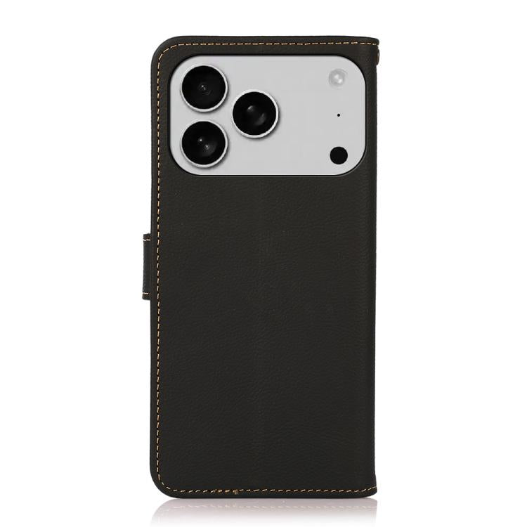 For iPhone 17 Pro Max KHAZNEH Custer Genuine Leather RFID Phone Case(Black) - free shipping - PMc TechLife - Order now!