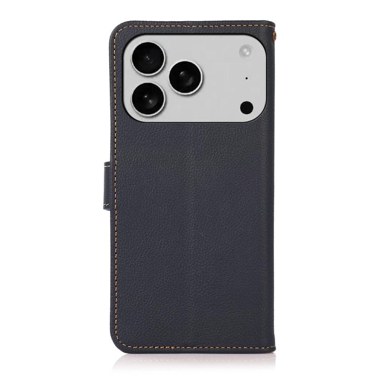 For iPhone 17 Pro Max KHAZNEH Custer Genuine Leather RFID Phone Case(Blue) - free shipping - PMc TechLife - Order now!