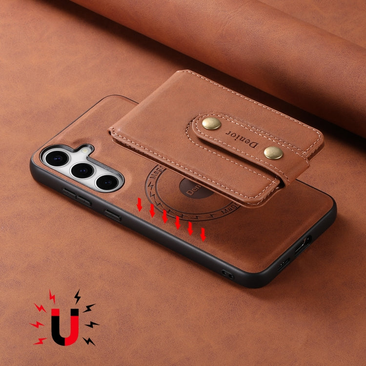 For Samsung Galaxy S24+ 5G Denior D14 NK Retro Pattern MagSafe Magnetic Card Holder Leather Phone Case(Brown) - Galaxy S24+ 5G Cases by Denior | Online Shopping South Africa | PMC Jewellery | Buy Now Pay Later Mobicred