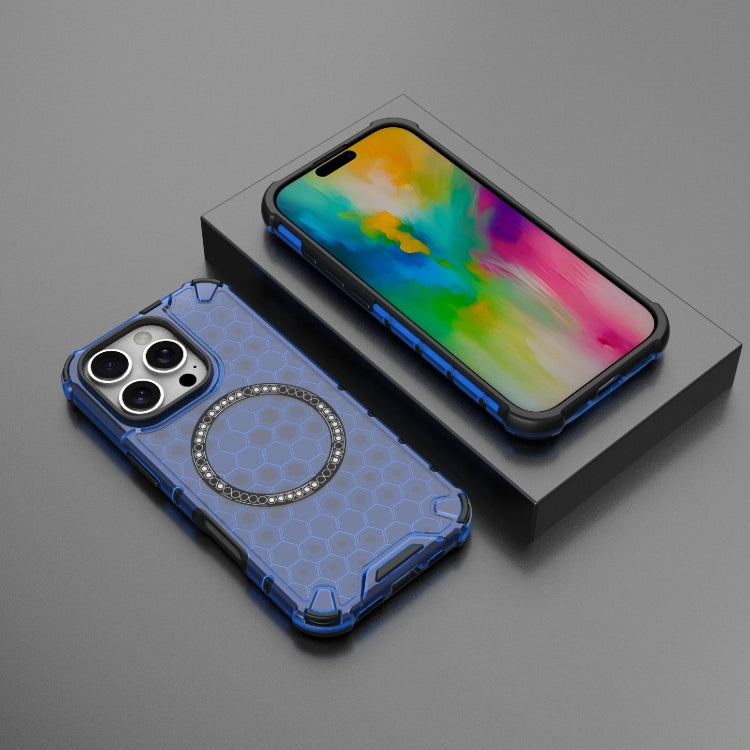 For iPhone 16 Pro Honeycomb Magnetic Ring Shockproof Phone Case(Blue) - iPhone 16 Pro Cases by PMC TechLife | Online Shopping South Africa | PMC TechLife | Buy Now Pay Later Mobicred