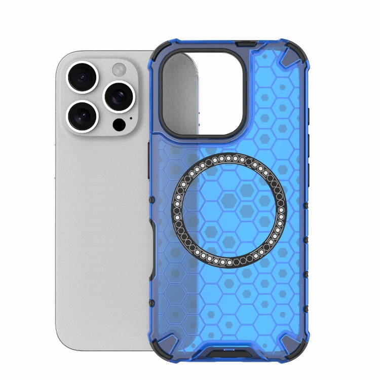 For iPhone 16 Pro Honeycomb Magnetic Ring Shockproof Phone Case(Blue) - iPhone 16 Pro Cases by PMC TechLife | Online Shopping South Africa | PMC TechLife | Buy Now Pay Later Mobicred