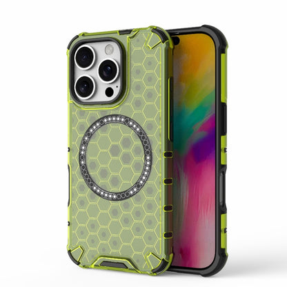 For iPhone 16 Pro Honeycomb Magnetic Ring Shockproof Phone Case(Green) - iPhone 16 Pro Cases by PMC Jewellery | Online Shopping South Africa | PMC Jewellery | Buy Now Pay Later Mobicred