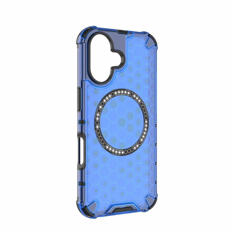 For iPhone 16 Honeycomb Magnetic Ring Shockproof Phone Case(Blue) - iPhone 16 Cases by PMC TechLife | Online Shopping South Africa | PMC TechLife | Buy Now Pay Later Mobicred