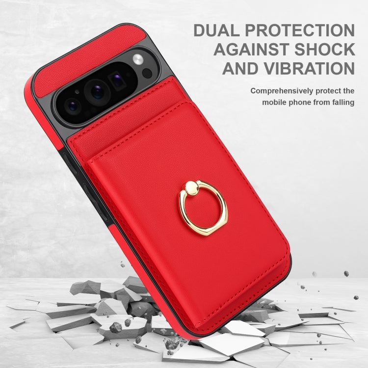 For Google Pixel 9 RFID Anti-theft Card Ring Holder Phone Case(Red) - Google Cases by PMC Jewellery | Online Shopping South Africa | PMC Jewellery | Buy Now Pay Later Mobicred