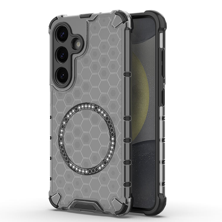 For Samsung Galaxy S25 5G Honeycomb Magnetic Ring Shockproof Phone Case(Black) - Galaxy S25 5G Cases by PMC TechLife | Online Shopping South Africa | PMC TechLife | Buy Now Pay Later Mobicred