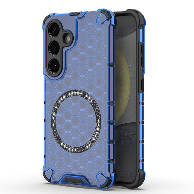 For Samsung Galaxy S25 5G Honeycomb Magnetic Ring Shockproof Phone Case(Blue) - free shipping - PMC TechLife - Order now!