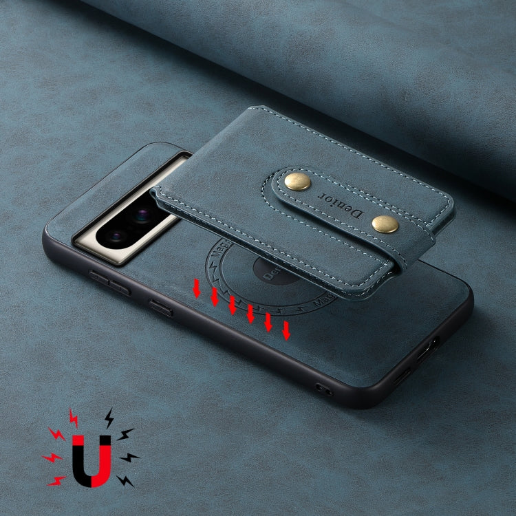 For Google Pixel 8 Pro Denior D14 NK Retro Pattern MagSafe Magnetic Card Holder Leather Phone Case(Blue) - Google Cases by Denior | Online Shopping South Africa | PMC TechLife | Buy Now Pay Later Mobicred