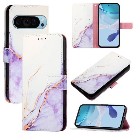 For Google Pixel 9 Pro XL PT003 Marble Pattern Flip Leather Phone Case(White Purple) - Google Cases by PMC Jewellery | Online Shopping South Africa | PMC Jewellery | Buy Now Pay Later Mobicred