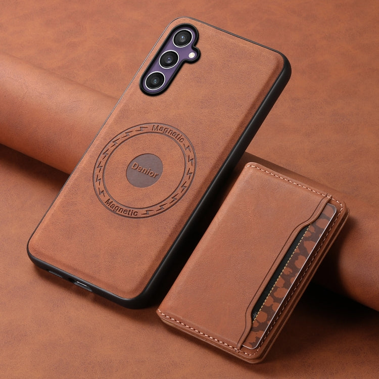 For Samsung Galaxy S24 5G Denior D13 Retro Texture Leather MagSafe Card Bag Phone Case(Brown) - Galaxy S24 5G Cases by Denior | Online Shopping South Africa | PMC Jewellery | Buy Now Pay Later Mobicred