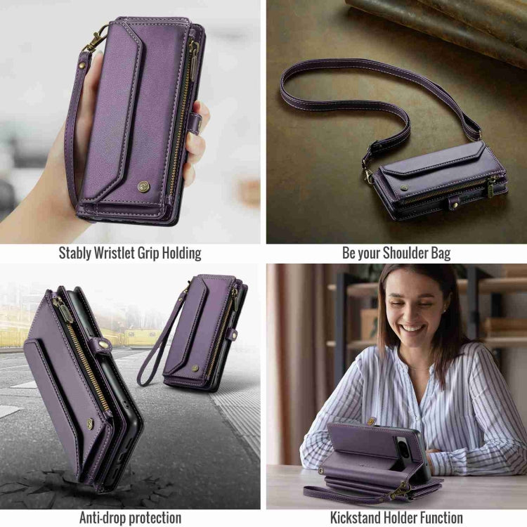 For Google Pixel 7a CaseMe C36 Card Slots Zipper Wallet RFID Anti-theft Leather Phone Case(Purple) - Google Cases by CaseMe | Online Shopping South Africa | PMC Jewellery | Buy Now Pay Later Mobicred